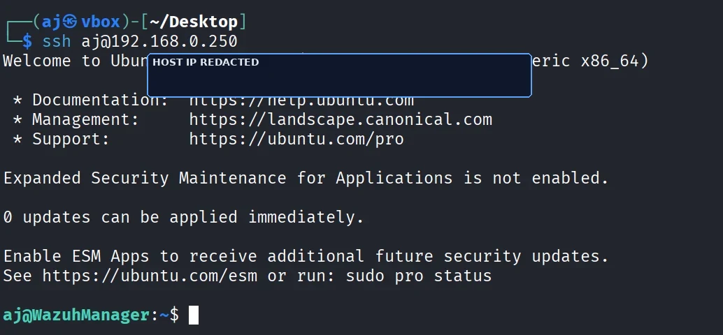 Terminal output showing successful SSH login to the Ubuntu host after key-only hardening.