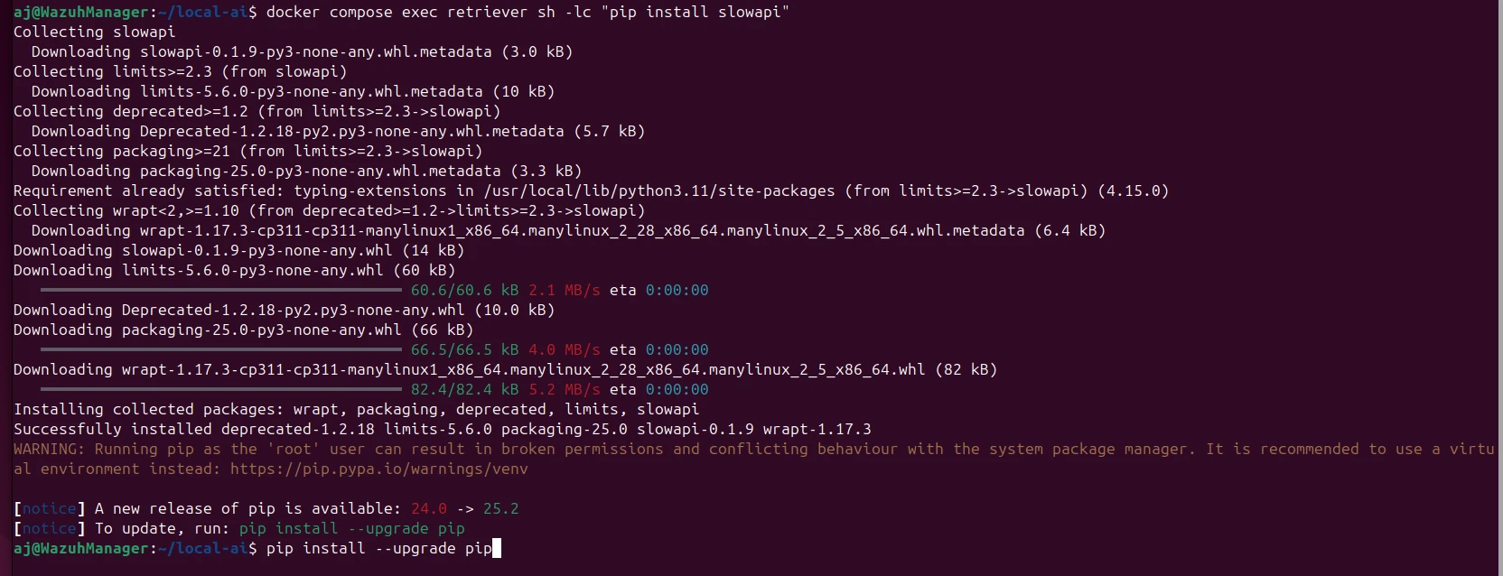 OpenWebUI Add Connection modal showing a private RAG Search OpenAPI tool pointed at the local retriever service.