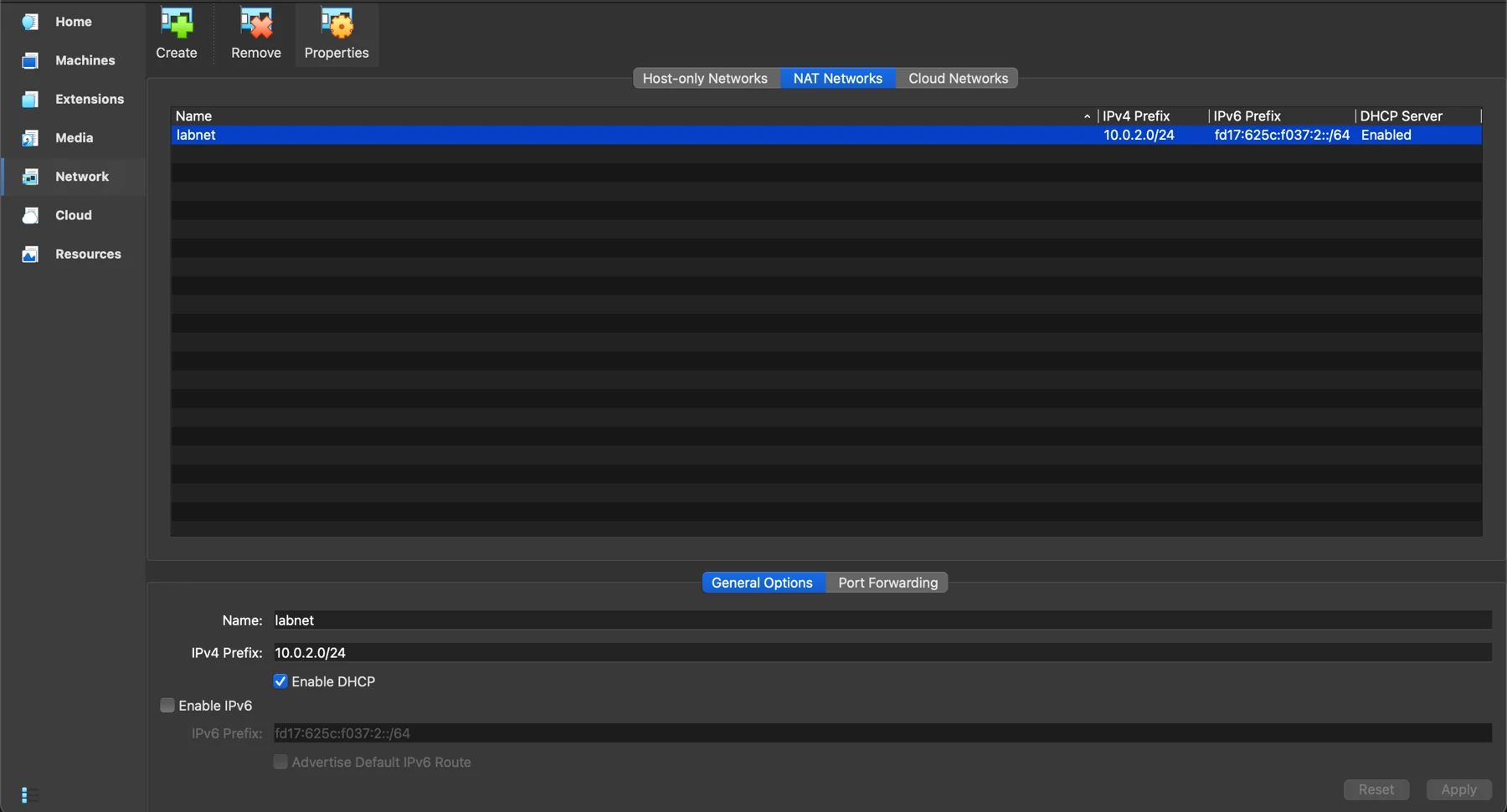 VirtualBox NAT network configuration used for the Wazuh detection lab.